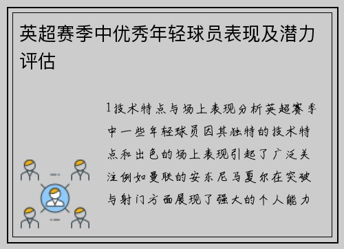 英超赛季中优秀年轻球员表现及潜力评估